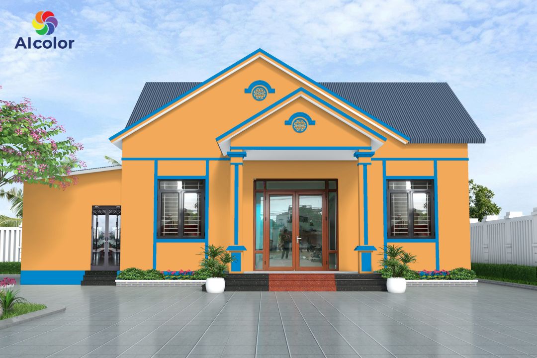 Cặp m&agrave;u sơn ngoại thất phong c&aacute;ch đối lập cam - xanh dương