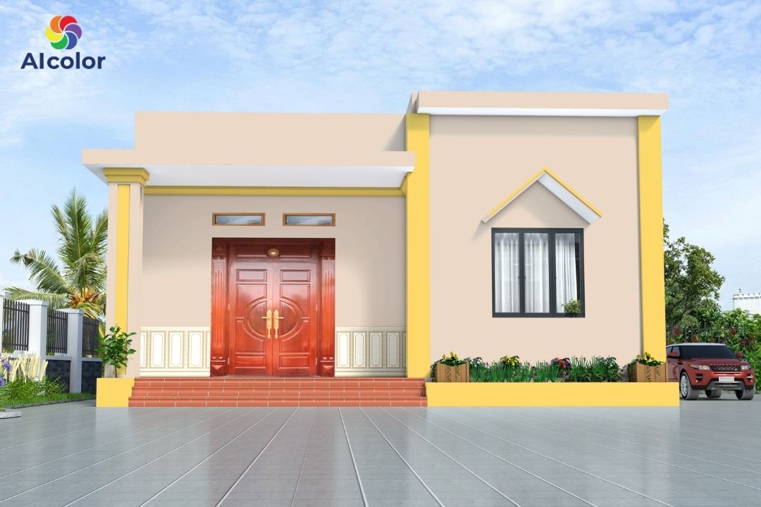 Phối m&agrave;u sơn ngoại thất v&agrave;ng kem - n&acirc;u bằng AIcolor
