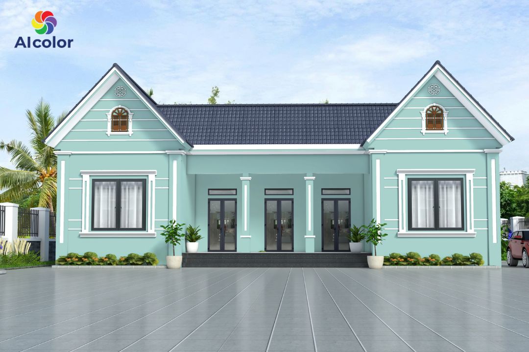 Phối m&agrave;u sơn xanh l&aacute; - trắng cho nh&agrave; vườn