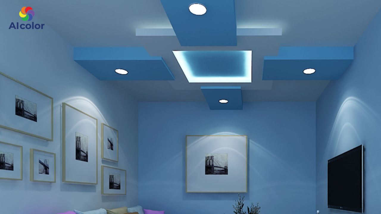 Trần nh&agrave; m&agrave;u xanh nhạt mang đến cảm gi&aacute;c thư th&aacute;i, gần gũi thi&ecirc;n nhi&ecirc;n