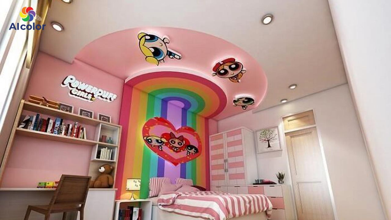 Trần nh&agrave; với c&aacute;c mảng m&agrave;u đậm - nhạt kh&aacute;c nhau thể hiện c&aacute; t&iacute;nh của gia chủ