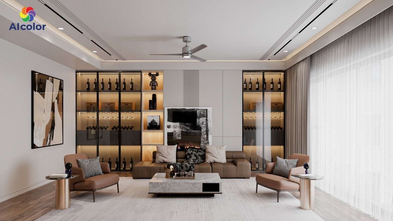 Với phong c&aacute;ch hiện đại n&ecirc;n ưu ti&ecirc;n sơn trần nh&agrave; m&agrave;u trung t&iacute;nh