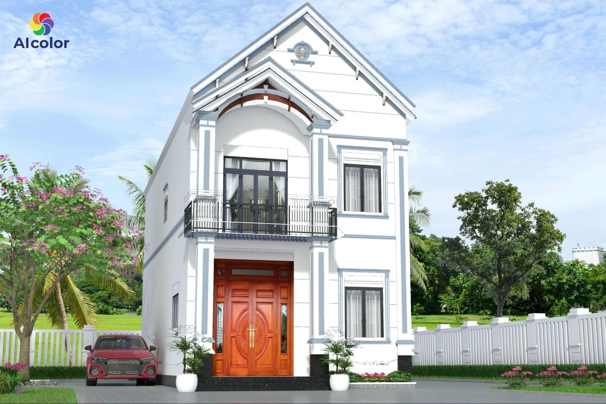 Nh&agrave; theo phong c&aacute;ch Ch&acirc;u &Acirc;u n&ecirc;n phối m&agrave;u sơn mặt tiền theo gam m&agrave;u trung t&iacute;nh