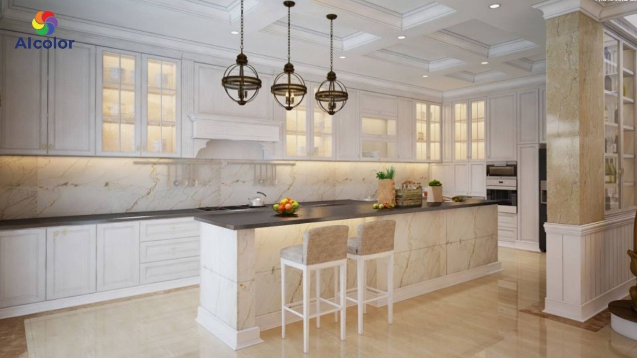 Ph&agrave;o chỉ v&agrave; viền trần n&ecirc;n chọn c&aacute;c t&ocirc;ng trắng, kem, be hoặc ghi nhạt