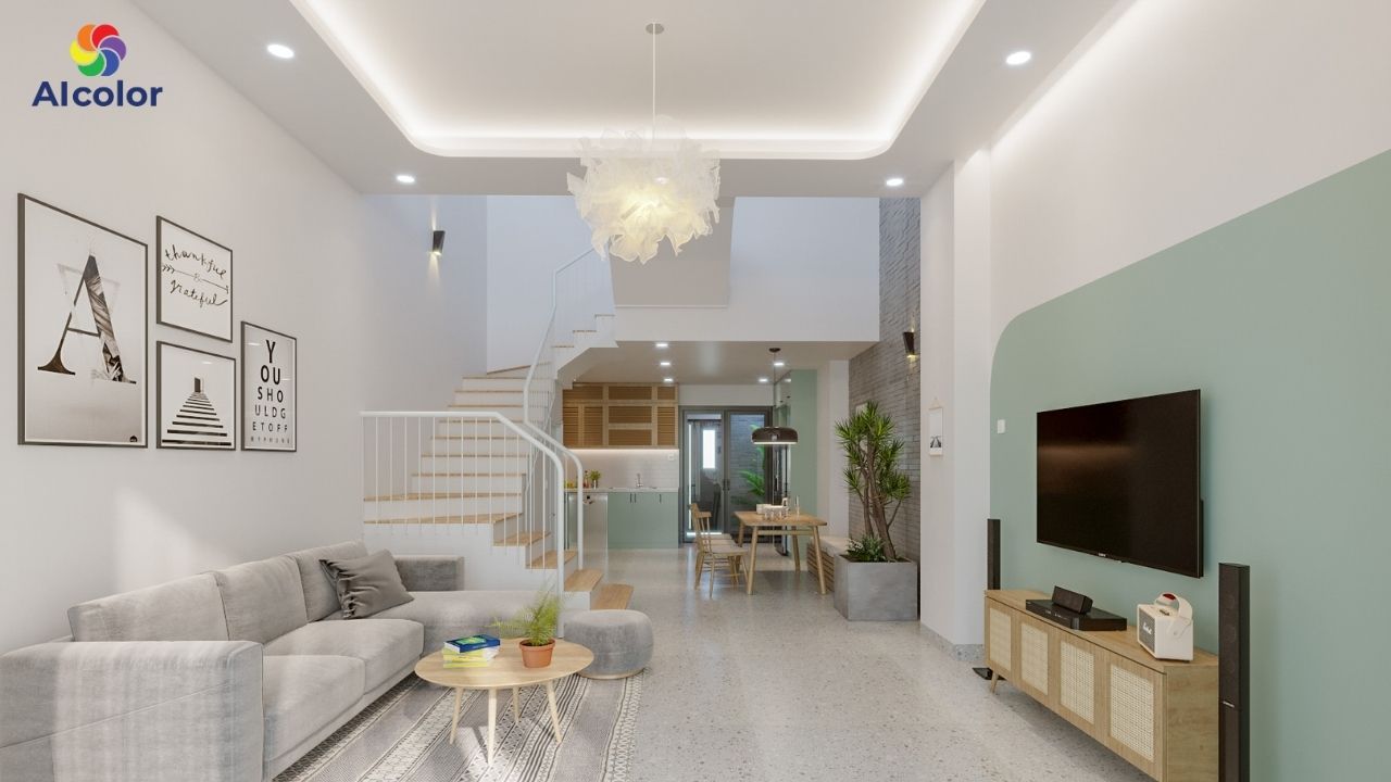 Chọn m&agrave;u sơn tường v&agrave; trần nh&agrave; h&agrave;i h&ograve;a gi&uacute;p tạo cảm gi&aacute;c kh&ocirc;ng gian rộng r&atilde;i