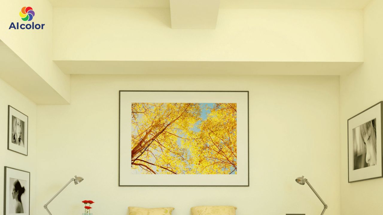 Tường v&agrave; trần m&agrave;u v&agrave;ng mang lại cảm gi&aacute;c ấm &aacute;p&nbsp;