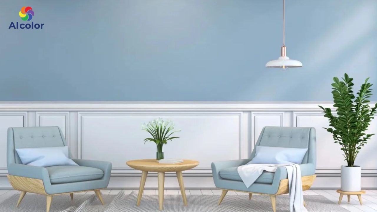 Sơn m&agrave;u xanh da trời kết hợp x&aacute;m trắng mang lại cảm gi&aacute;c thư th&aacute;i v&agrave; dễ chịu