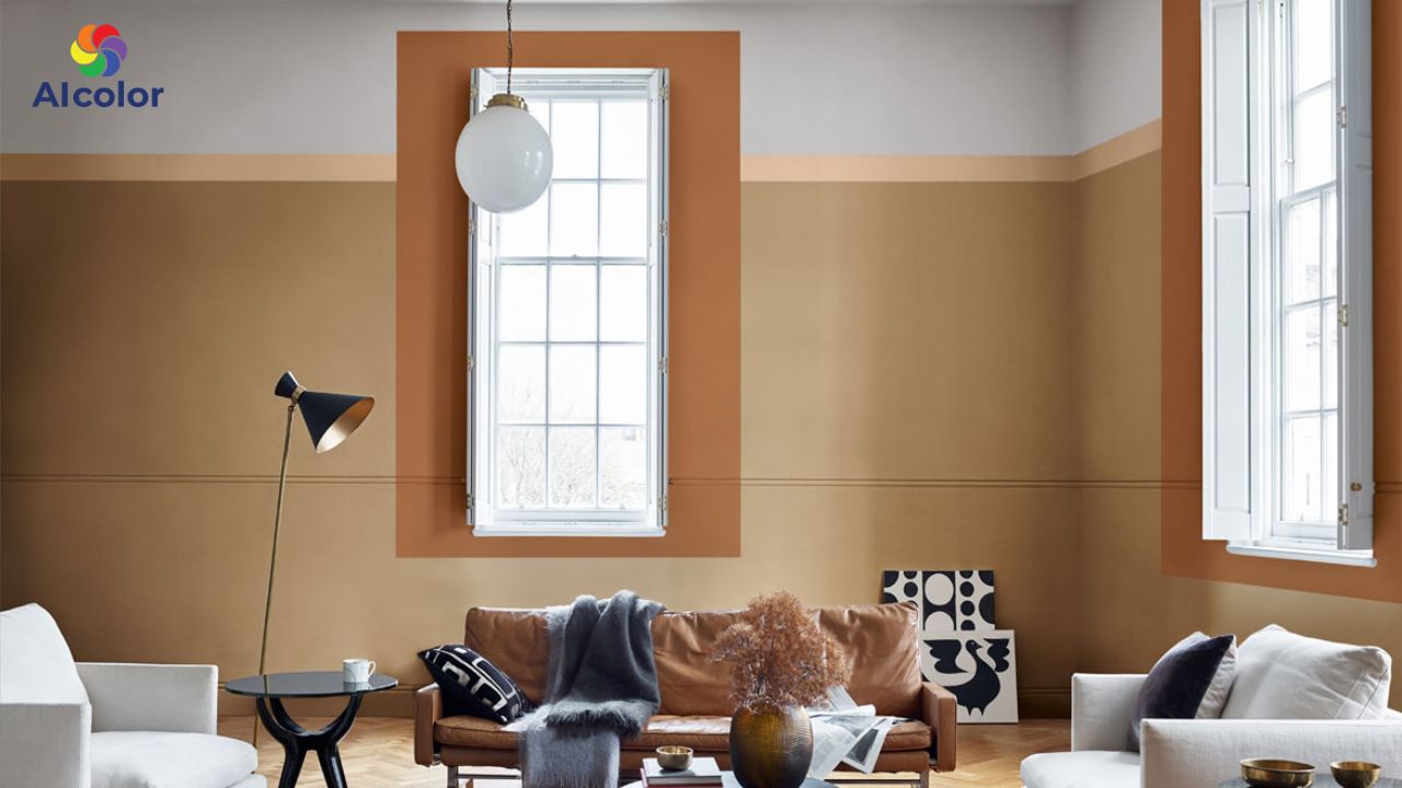 Cặp m&agrave;u sơn c&agrave; ph&ecirc; v&agrave; cam đất đem đến sự ấm &aacute;p nhưng kh&ocirc;ng k&eacute;m phần độc đ&aacute;o