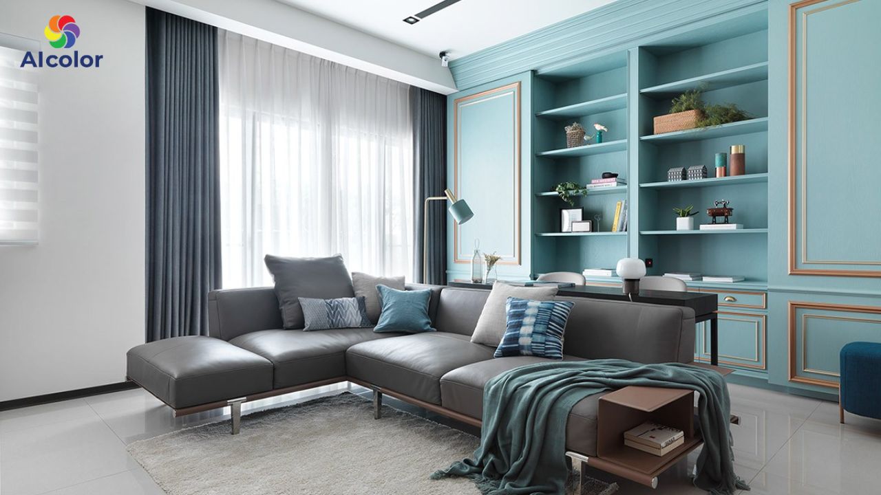 Ph&ograve;ng kh&aacute;ch hướng Bắc n&ecirc;n ưu ti&ecirc;n c&aacute;c m&agrave;u xanh dương, xanh lam, x&aacute;m nhạt