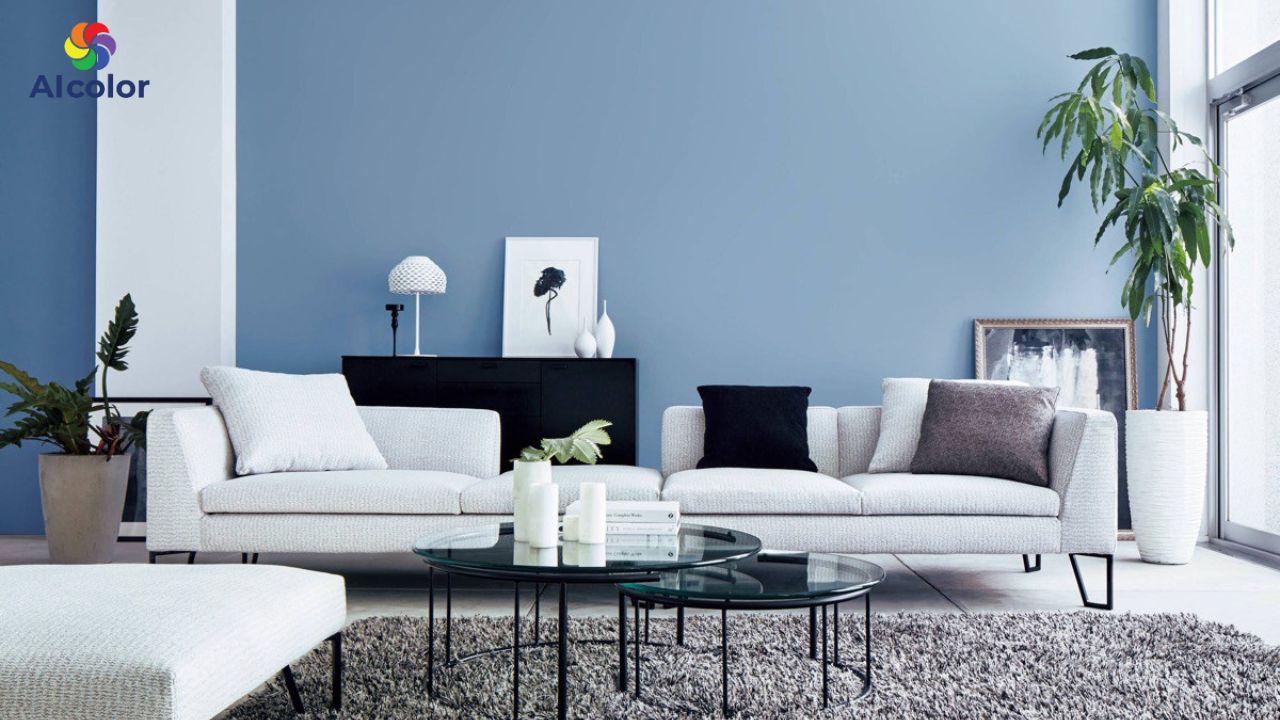 Ph&ograve;ng kh&aacute;ch m&agrave;u xanh dương tạo cảm gi&aacute;c m&aacute;t mẻ, y&ecirc;n b&igrave;nh