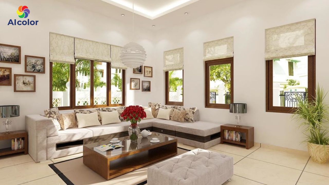 Ph&ograve;ng kh&aacute;ch hướng T&acirc;y hoặc T&acirc;y Bắc n&ecirc;n chọn m&agrave;u sơn trắng hoặc x&aacute;m