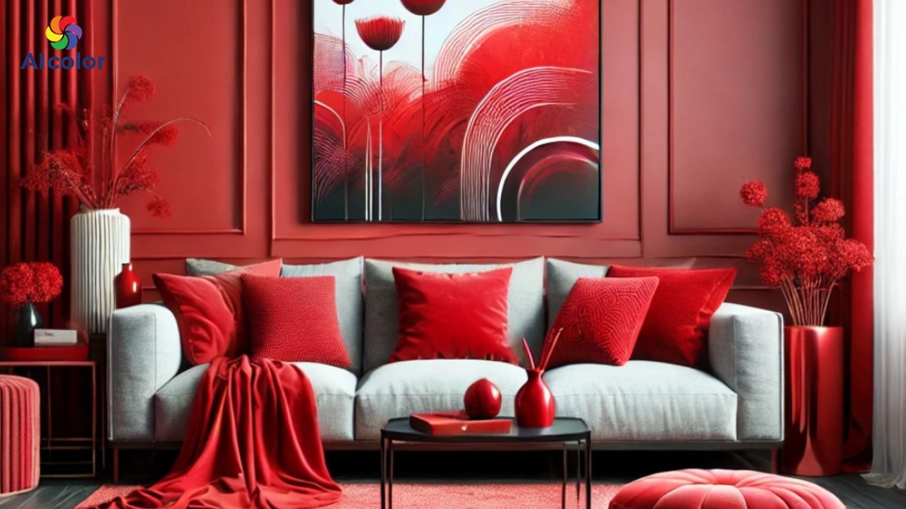 Ph&ograve;ng kh&aacute;ch m&agrave;u đỏ đậm vừa sang trọng, vừa to&aacute;t ra vẻ quyền lực