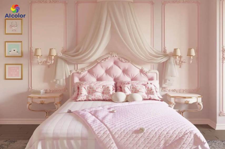 Hồng nhạt v&agrave; hồng phấn l&yacute; tưởng cho ph&ograve;ng ngủ, đặc biệt l&agrave; c&aacute;c b&eacute; g&aacute;i