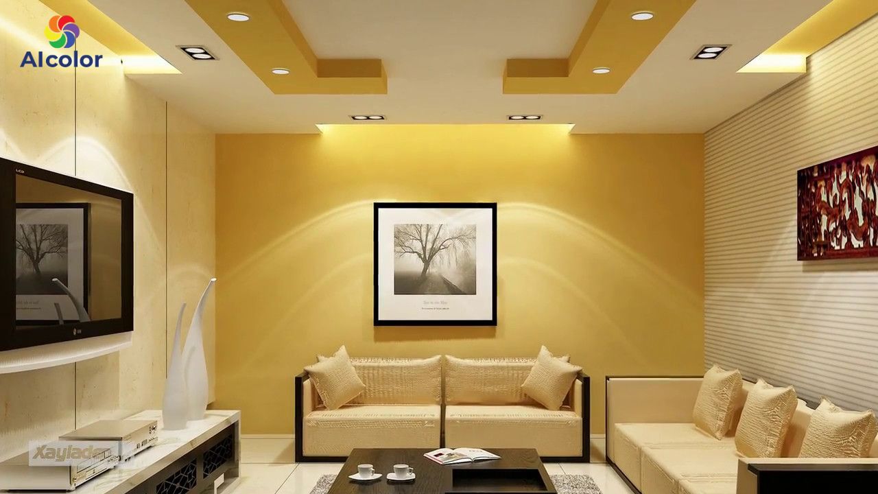 Trần thạch cao m&agrave;u v&agrave;ng hợp với người mệnh Thổ