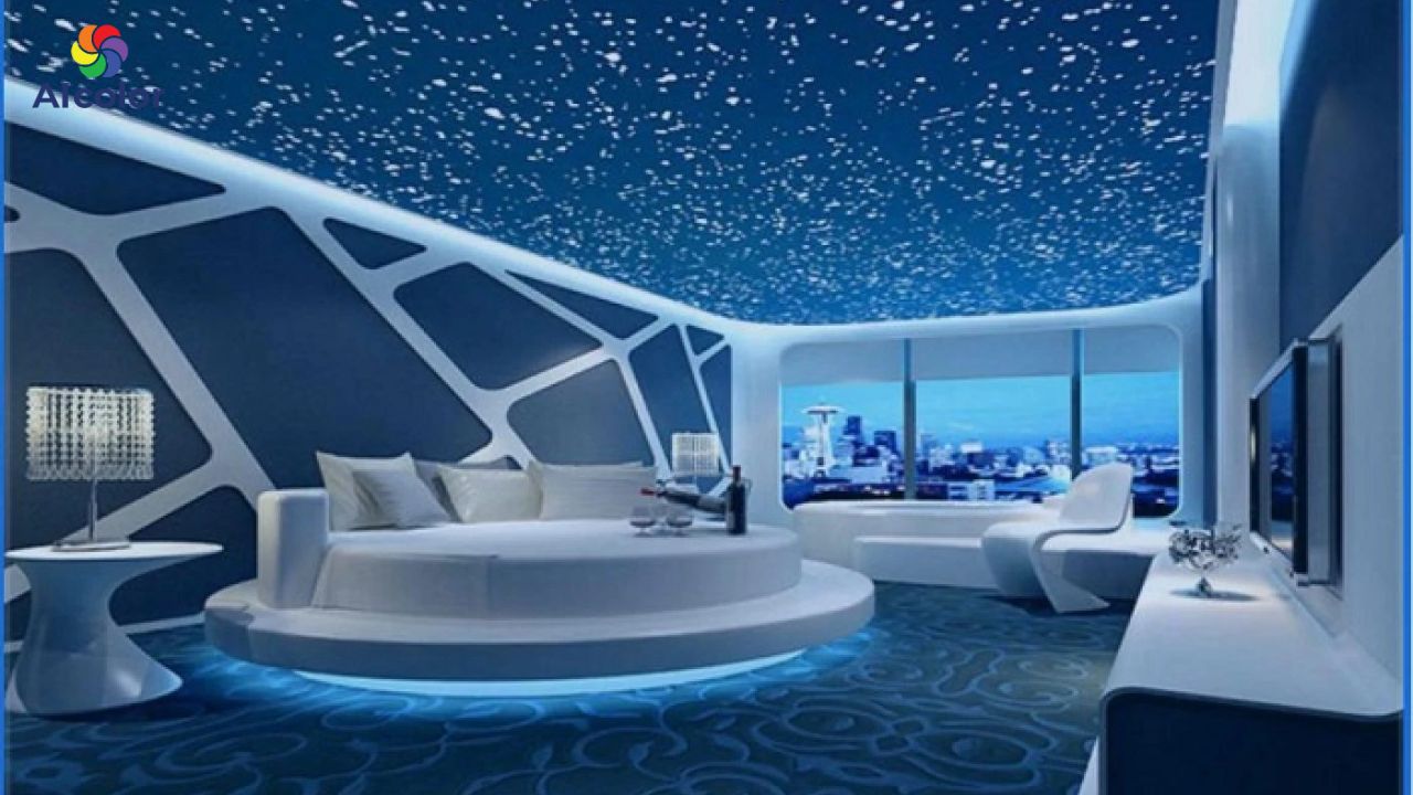 Gia chủ mệnh Thủy n&ecirc;n chọn sơn trần thạch cao m&agrave;u xanh