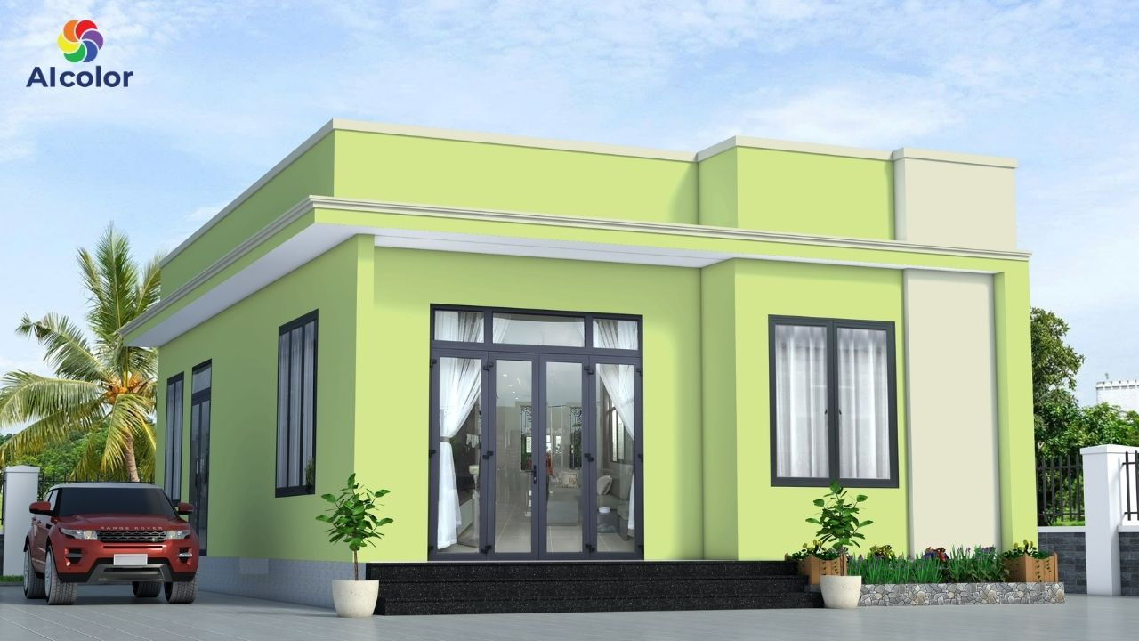 Sơn tường ngo&agrave;i m&agrave;u xanh r&ecirc;u - x&aacute;m nhạt mang lại cảm gi&aacute;c gần gũi với thi&ecirc;n nhi&ecirc;n