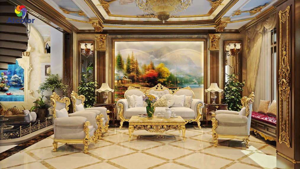 Kem, v&agrave;ng v&agrave; n&acirc;u gỗ tạo n&ecirc;n vẻ đẹp ấm &aacute;p, sang trọng v&agrave; đậm chất cổ điển