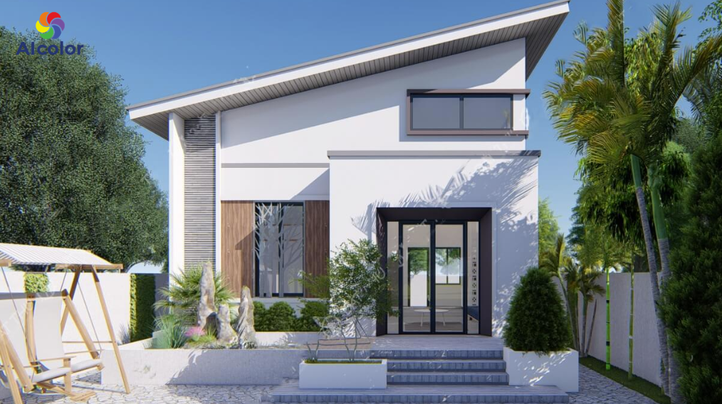 Nh&agrave; ống 1 tầng m&agrave;u trắng - x&aacute;m ghi ph&ugrave; hợp với gia chủ th&iacute;ch tối giản