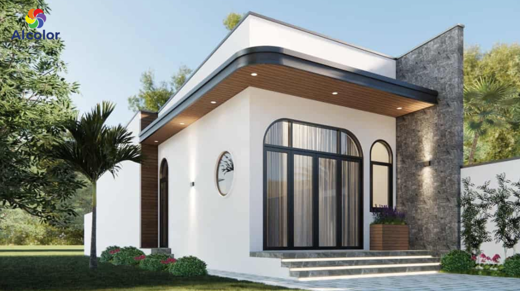 Nh&agrave; ống 1 tầng v&agrave;ng kem kết hợp m&agrave;u n&acirc;u của gỗ