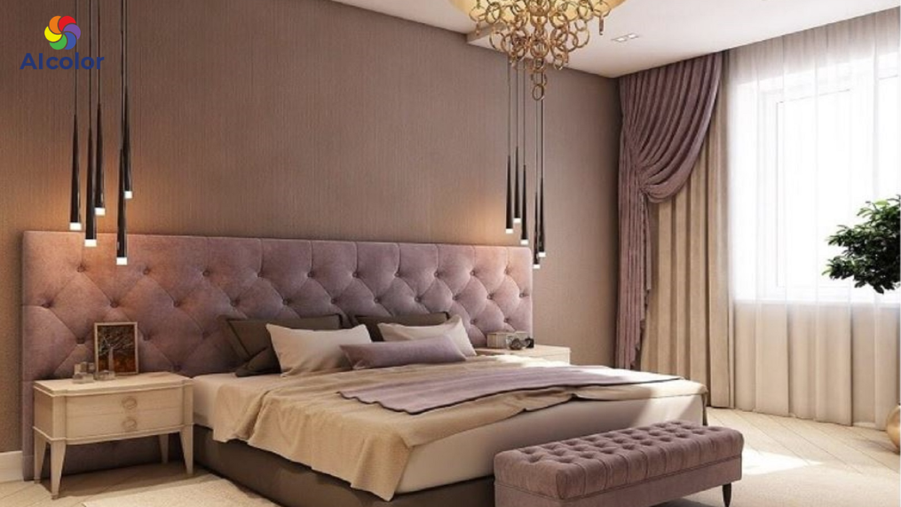 Ph&ograve;ng ngủ ấm &aacute;p m&agrave;u hồng t&ocirc;ng đất