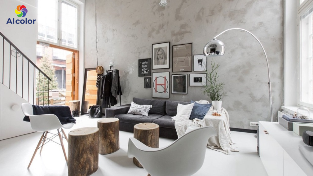 Biệt thự với m&agrave;u sơn giả b&ecirc; t&ocirc;ng, tối gi&aacute;n, c&aacute; t&iacute;nh