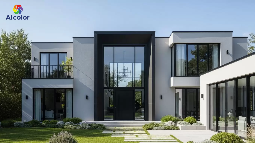 Biệt thự phong c&aacute;ch hiện đại với tone m&agrave;u ghi s&aacute;ng v&agrave; xanh ghi