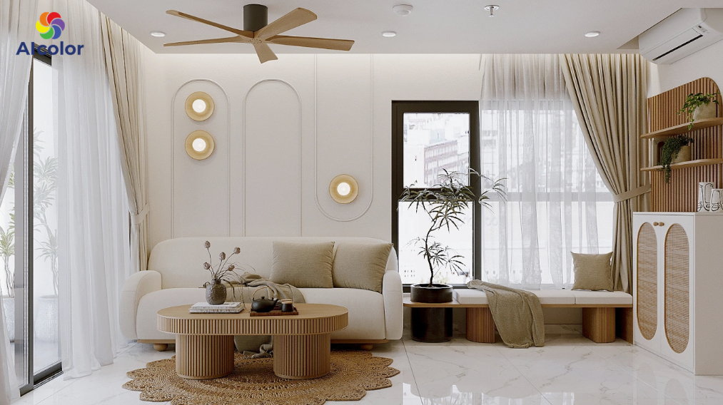 Sơn nh&agrave; phong c&aacute;ch hiện đại tone trắng&nbsp;