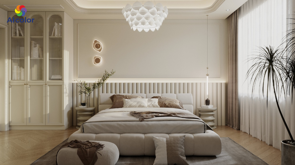 Ph&ograve;ng ngủ phong c&aacute;ch hiện đại thường thi&ecirc;n về c&aacute;c gam nhẹ như kem, be,...