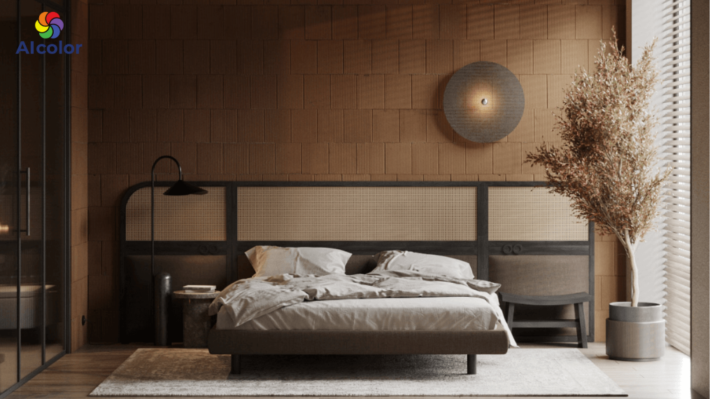 Gam m&agrave;u n&acirc;u đất gi&uacute;p ph&ograve;ng ngủ trở th&agrave;nh nơi nghỉ ngơi đầy dễ chịu