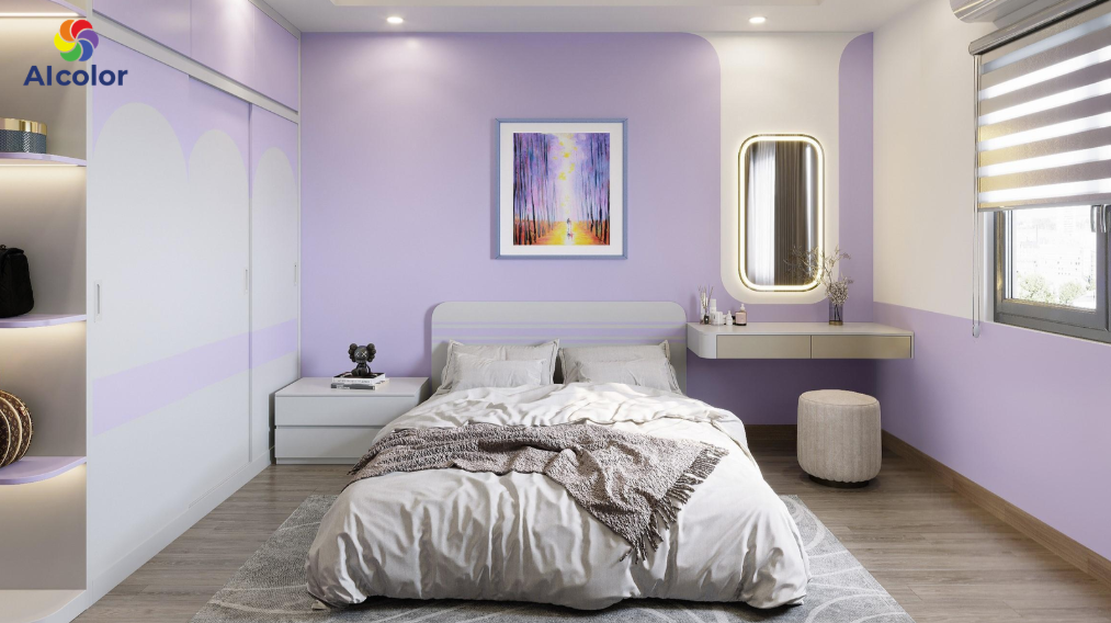 Ph&ograve;ng ngủ m&agrave;u t&iacute;m nhạt rất th&iacute;ch hợp cho con g&aacute;i