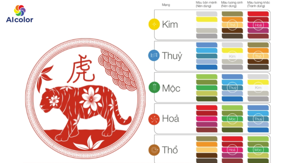 C&aacute;c m&agrave;u sắc tương sinh, tương khắc với người tuổi Dần