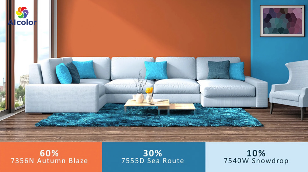 Phối m&agrave;u ph&ograve;ng kh&aacute;ch theo quy tắc 60 - 30 - 10