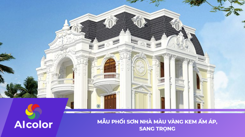 Mẫu phối sơn nhà màu vàng kem ấm áp, sang trọng