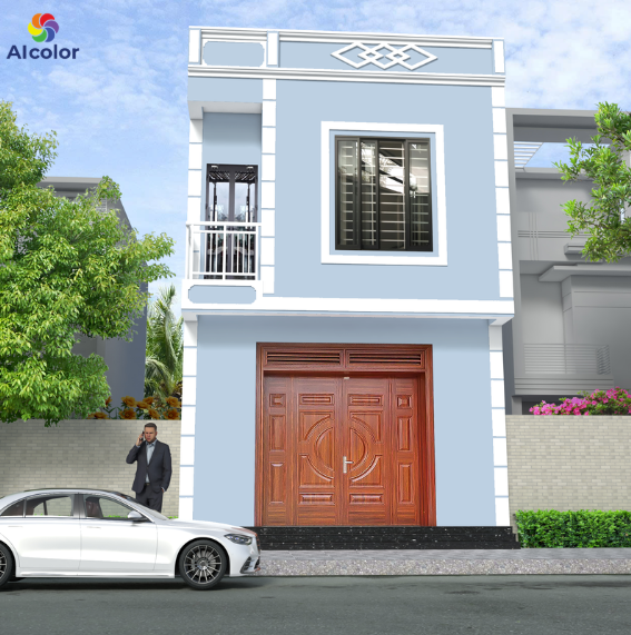 Phối m&agrave;u sơn xanh dương nh&agrave; ống 2 tầng