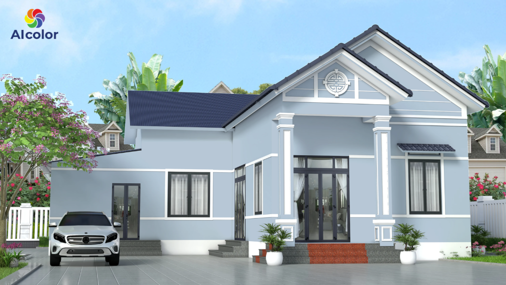 Nh&agrave; cấp 4 phối m&agrave;u sơn xanh nước biển