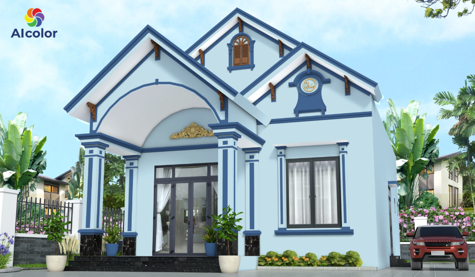 Phối m&agrave;u sơn xanh dương nh&agrave; m&aacute;i Nhật