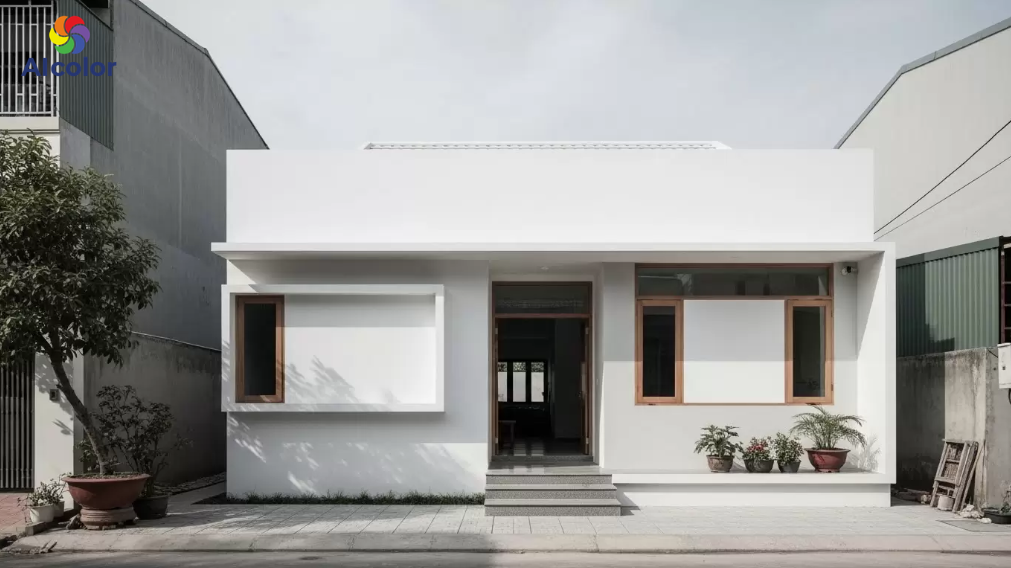 M&agrave;u trắng sứ ở mặt tiền mang lại vẻ ngo&agrave;i thanh lịch, sạch sẽ v&agrave; rất ăn ảnh