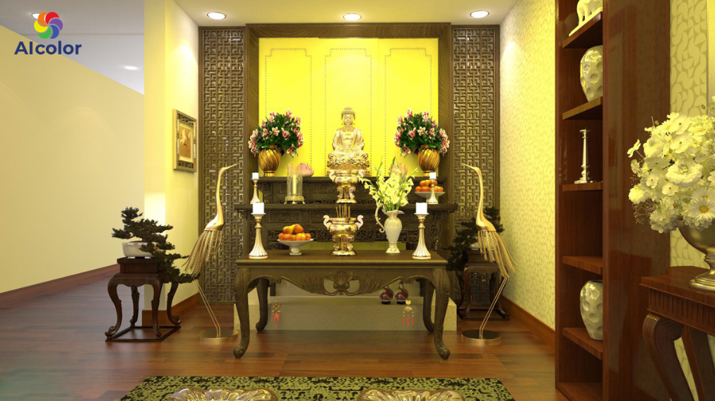 Người mệnh Thủy n&ecirc;n ưu ti&ecirc;n ph&ograve;ng thờ sơn m&agrave;u trắng, v&agrave;ng nhạt hoặc n&acirc;u