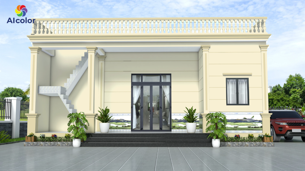 Sơn nh&agrave; ngoại thất m&agrave;u v&agrave;ng kem, trắng ng&agrave; c&oacute; thể l&agrave;m nổi l&ecirc;n c&aacute;c chi tiết trang tr&iacute;