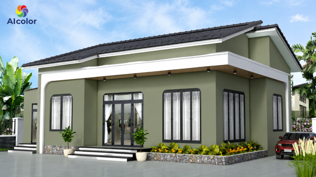 Sơn ngoại thất nh&agrave; m&agrave;u xanh r&ecirc;u