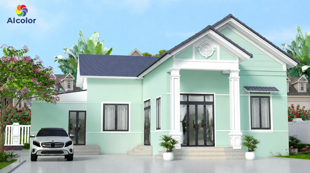 Mẫu sơn mặt tiền nh&agrave; m&agrave;u xanh bạc h&agrave;