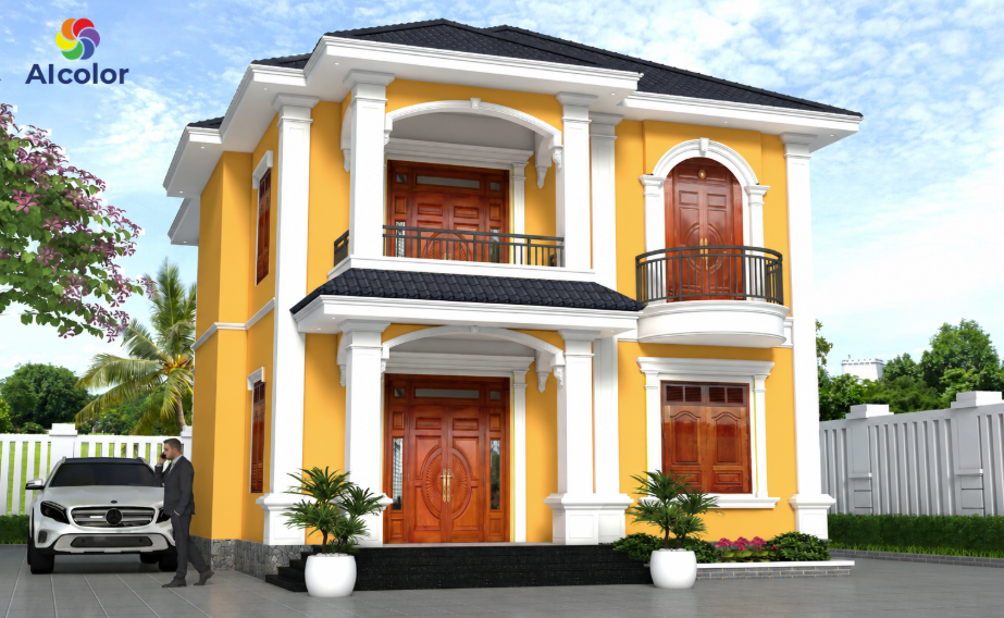 Mẫu sơn nh&agrave; m&agrave;u cam v&agrave;ng