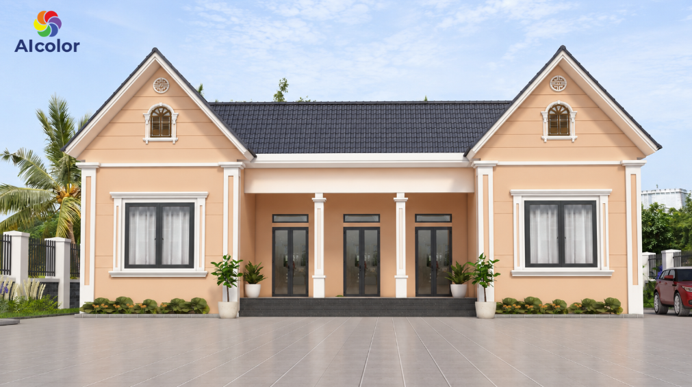 Nh&agrave; sơn m&agrave;u cam kết hợp c&ugrave;ng gỗ tự nhi&ecirc;n