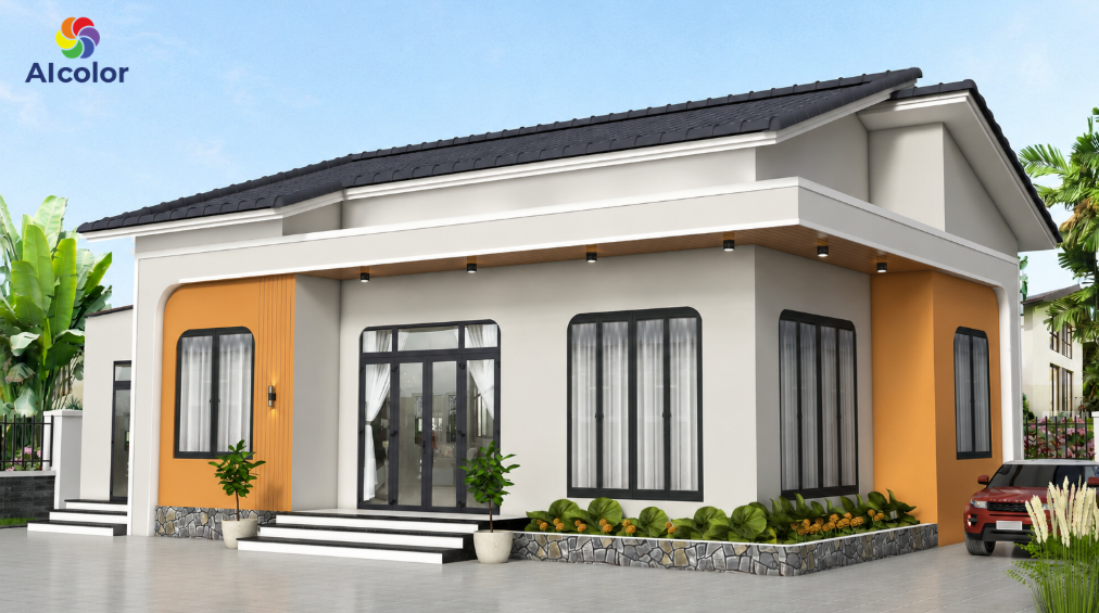 Mẫu sơn nh&agrave; kết hợp m&agrave;u cam v&agrave; m&agrave;u ghi