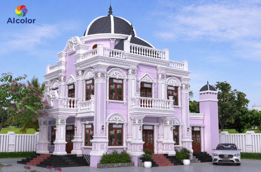 Biệt thự sơn m&agrave;u t&iacute;m hồng