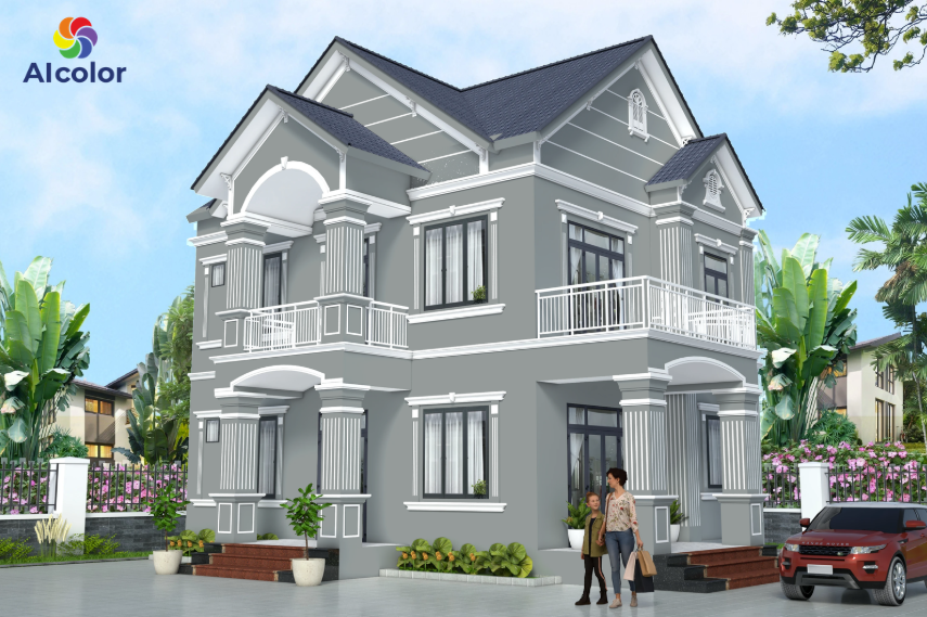 Biệt thự m&agrave;u ghi đậm đơn giản