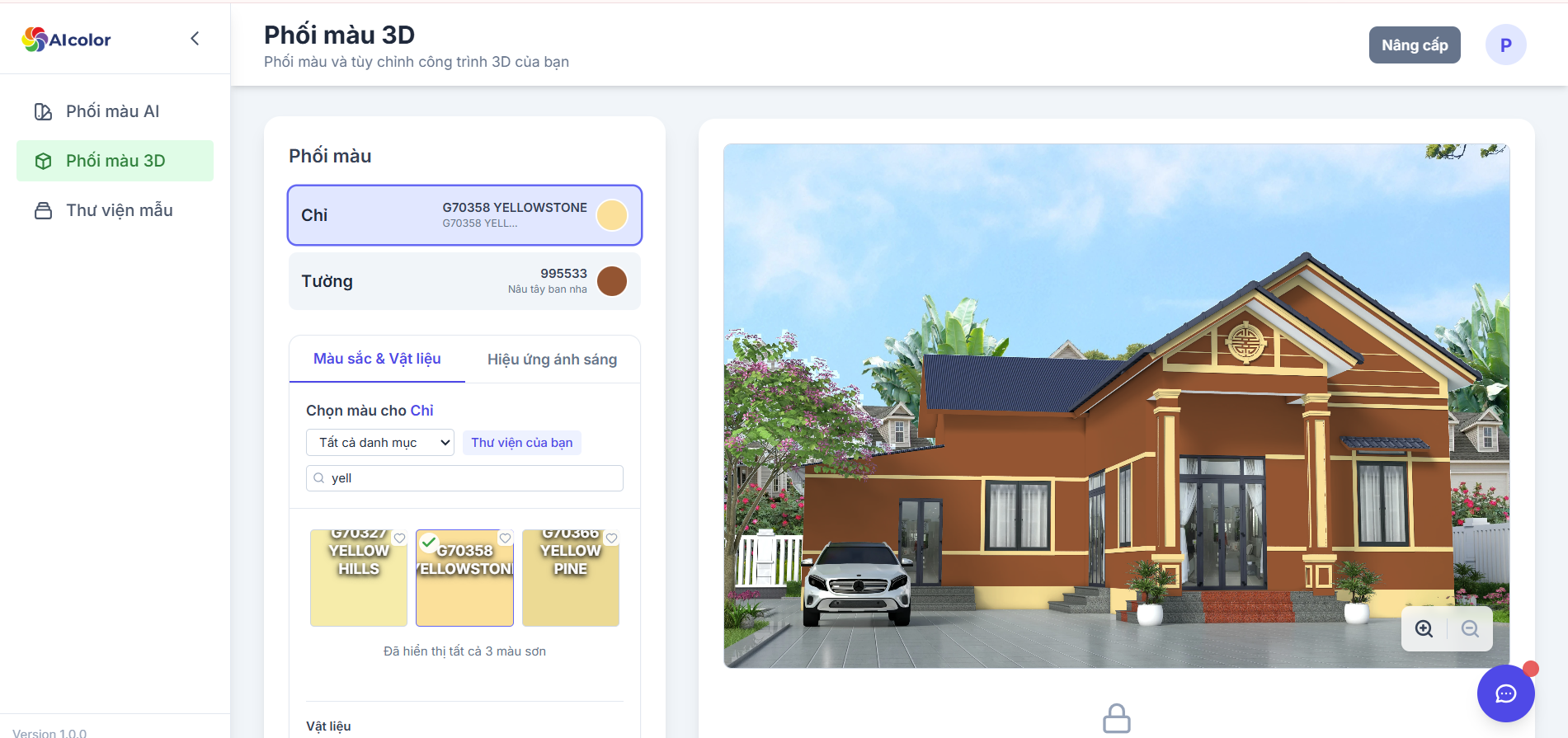 Chức năng phối m&agrave;u sơn 3D của AIcolor