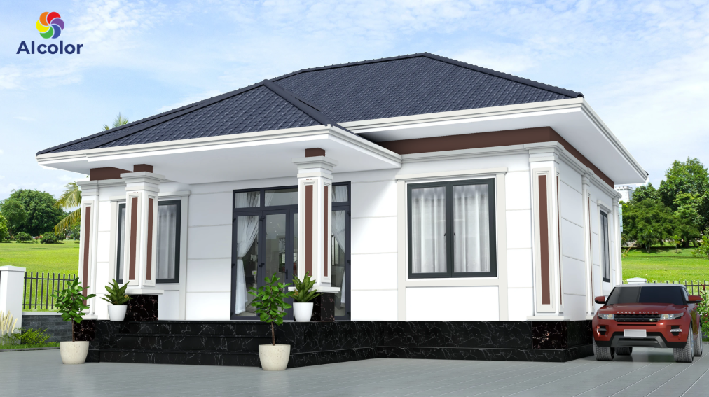 Sơn ngoại thất m&agrave;u n&acirc;u c&agrave; ph&ecirc; kết hợp Trắng/Kem