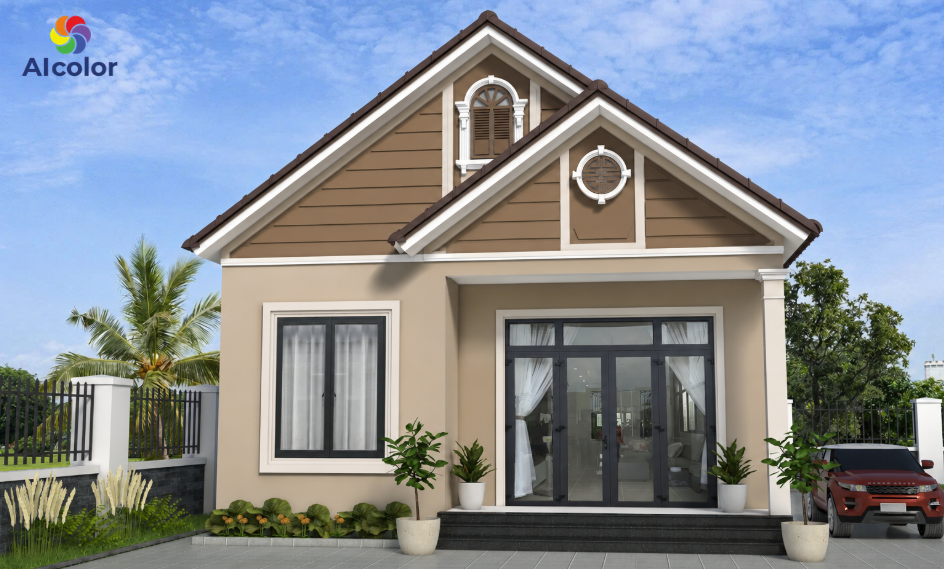 Sơn nh&agrave; cấp 4 m&agrave;u n&acirc;u đất mộc mạc