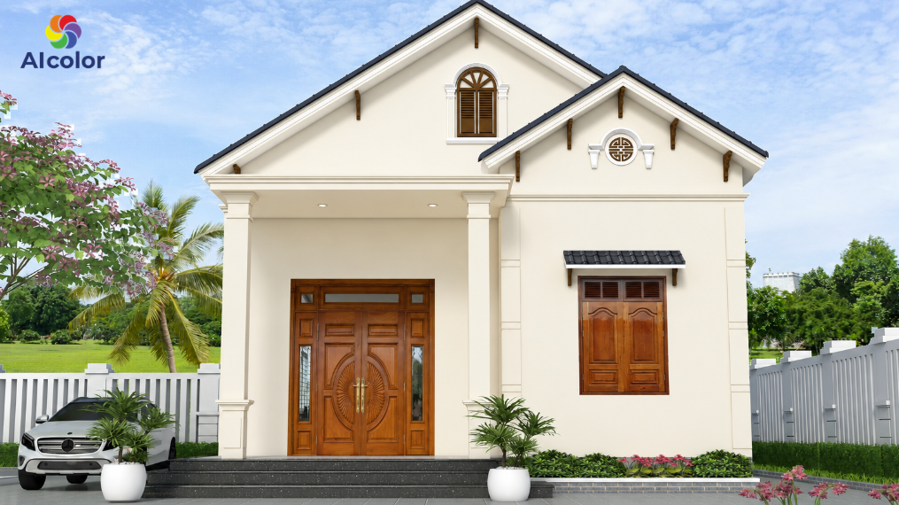 Ngoại thất nh&agrave; m&agrave;u trắng kem sữa